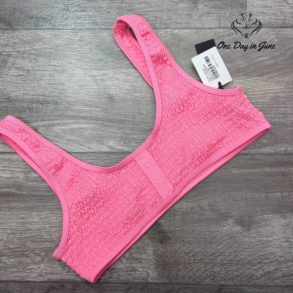 Kendall + Kylie Kendall + Kylie Henley Smocked Bikini Top Neon Pink NWT Size L